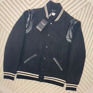 Yves Saint Laurent Leather mercerized Baseball Jacket Size 50